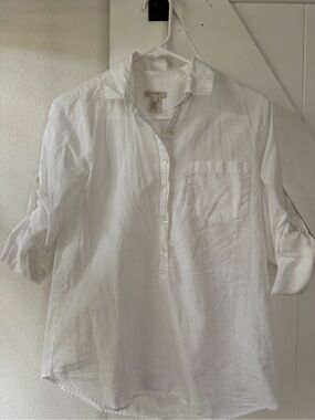 J. Crew White Linen Button-Front Casual Shirt